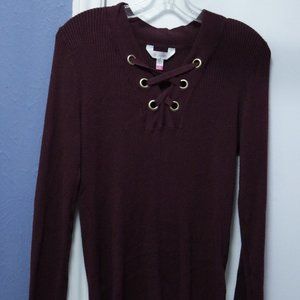 No Boundaries Burgundy Rib Knit V Neck